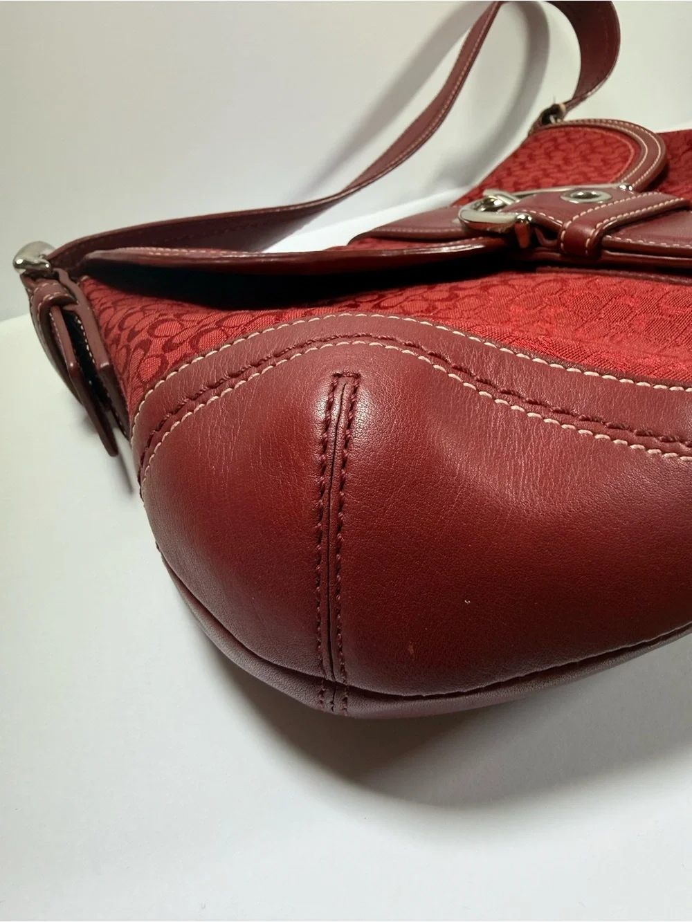 Y2K Coach Red Signature Canvas Shoulder Bag with Buckle Accent
